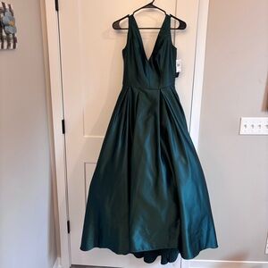 Betsy & Adam satin vneck ball gown